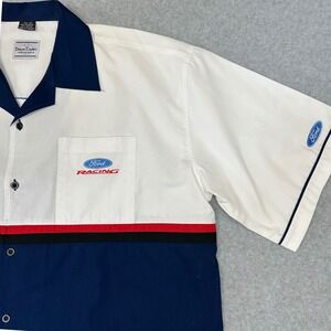David Carey Originals Ford Racing Shirt Mens 2XL White Blue Colorblock Mechanic